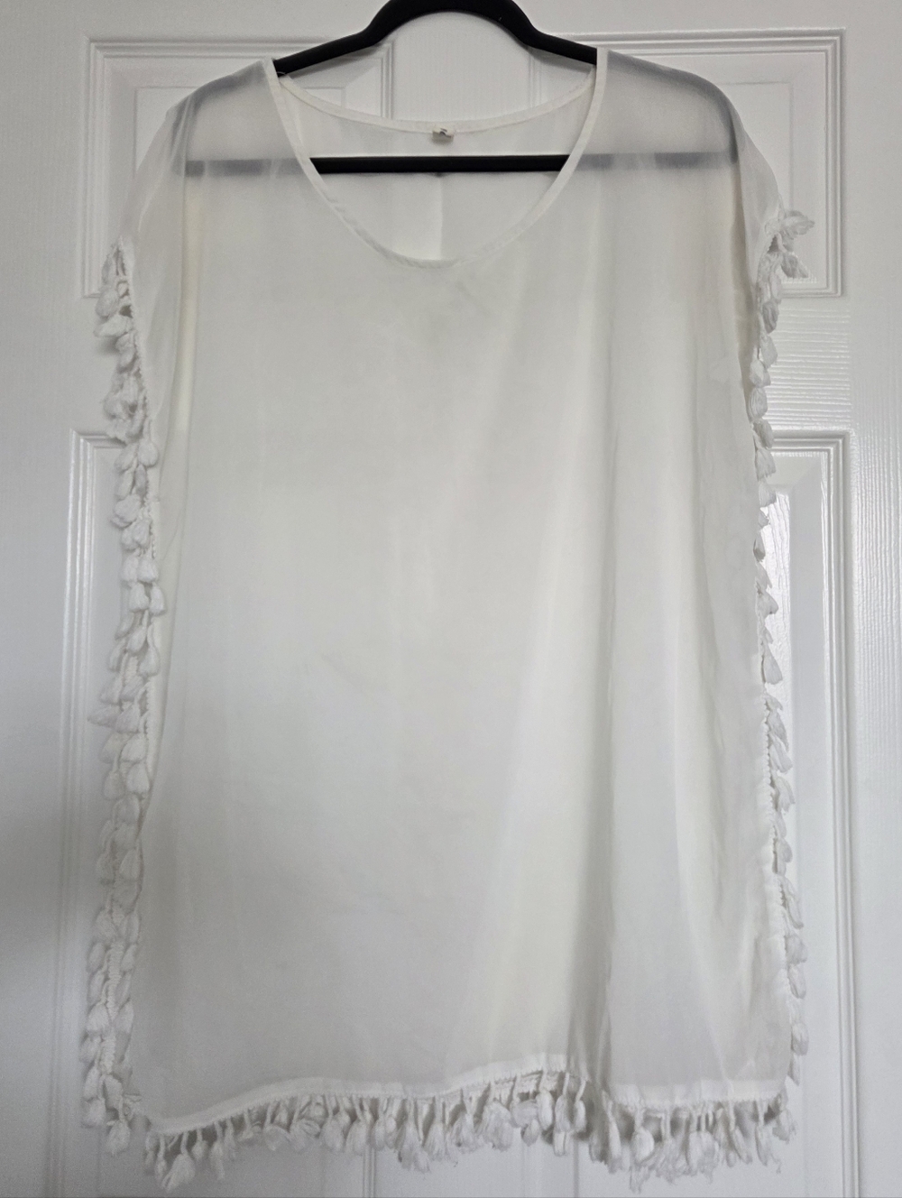 White Tassel-Trim Coverup